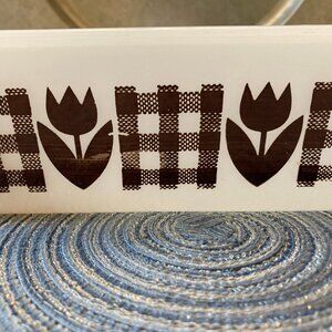 176 Vintage GlasBake Loaf Dish J522 Brown Gingham Tulip